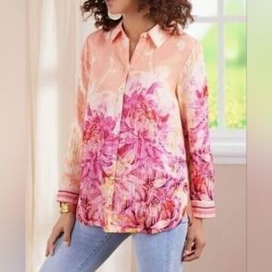 Soft Surroundings Floral Stripe LS Top Blouse NWT Size Medium ❤️